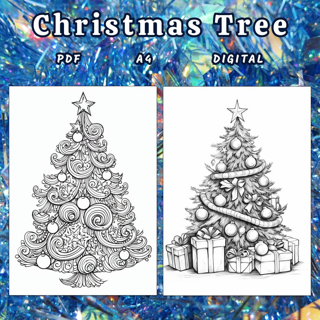 23 Christmas Tree Coloring Page, New Year Coloring Book, Holiday ...