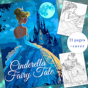 21 Cinderella Coloring Book, Cinderella Coloring Page, Adults + kids Instant Download, Princess Coloring, Fairytale Coloring Printable PDF