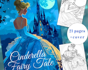 21 Cinderella Coloring Book, Cinderella Coloring Page, Adults + kids Instant Download, Princess Coloring, Fairytale Coloring Printable PDF