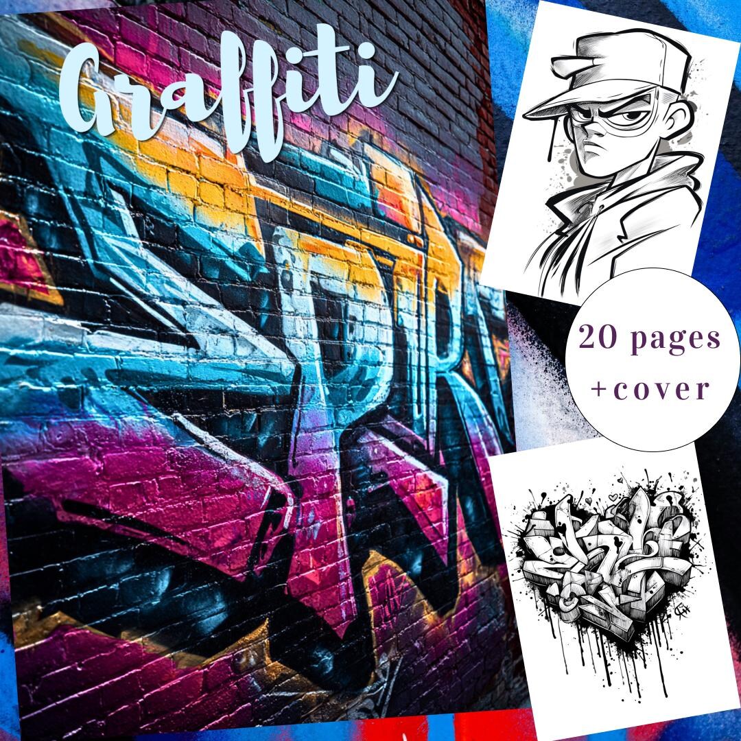 20 Graffiti Coloring Book Printable |street Art & Urban Coloring Pages ...