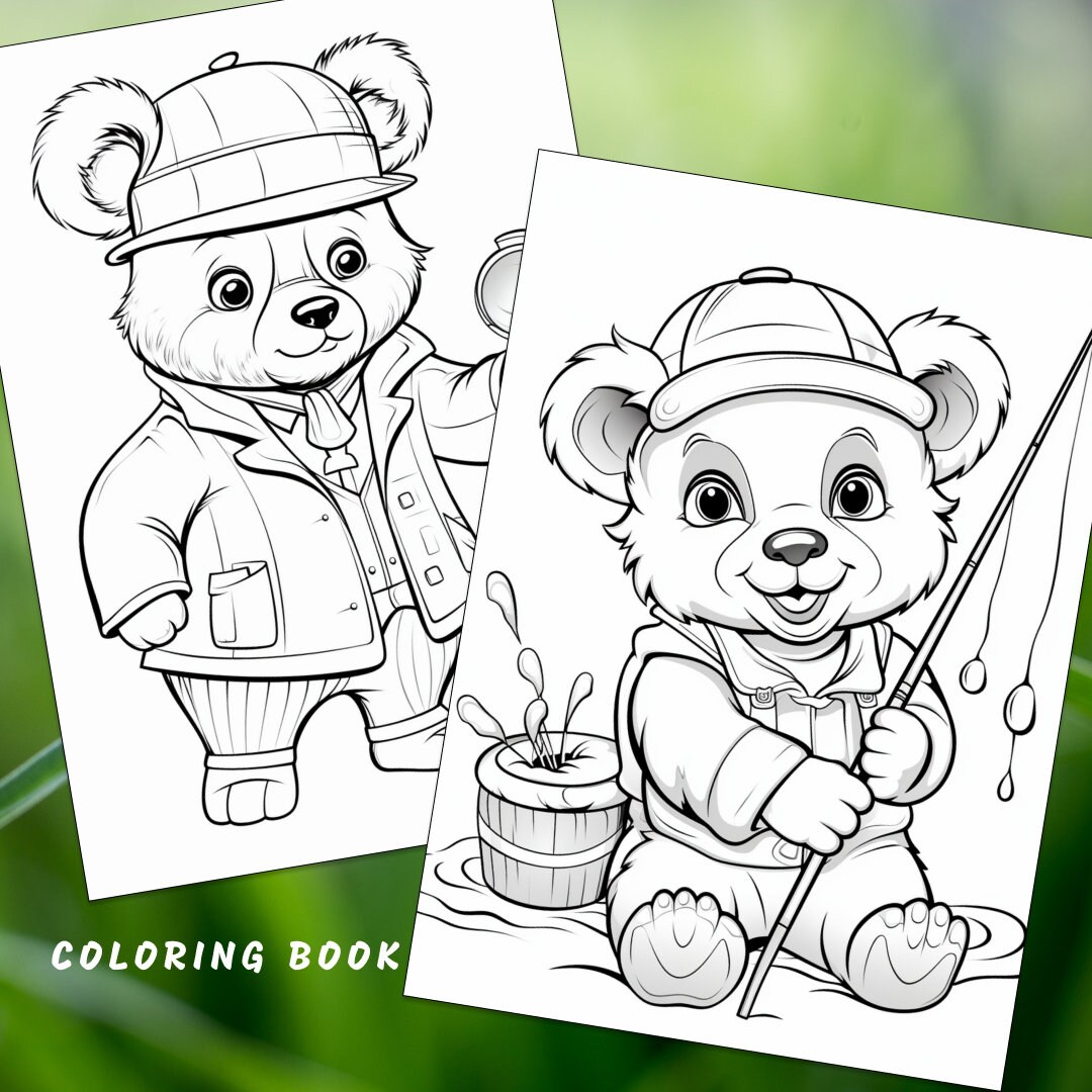 21 Bear Adventure Coloring Page, Cute Bear Coloring Book, Coloring Book