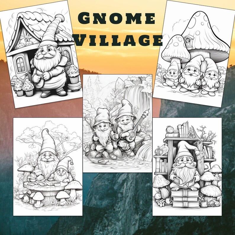 30 Gnome Coloring Book, Gnome Coloring Pages, Fantasy, Coloring Gnome