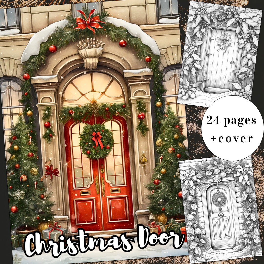 24 Christmas Door Coloring Page, New Year Coloring Book, Holiday ...