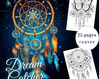 25 Dream Catcher Coloring Page, Fantasy Coloring Book, Night Catcher Coloring, Dream Coloring, Adultes + enfants Téléchargement instantané, PDF imprimable
