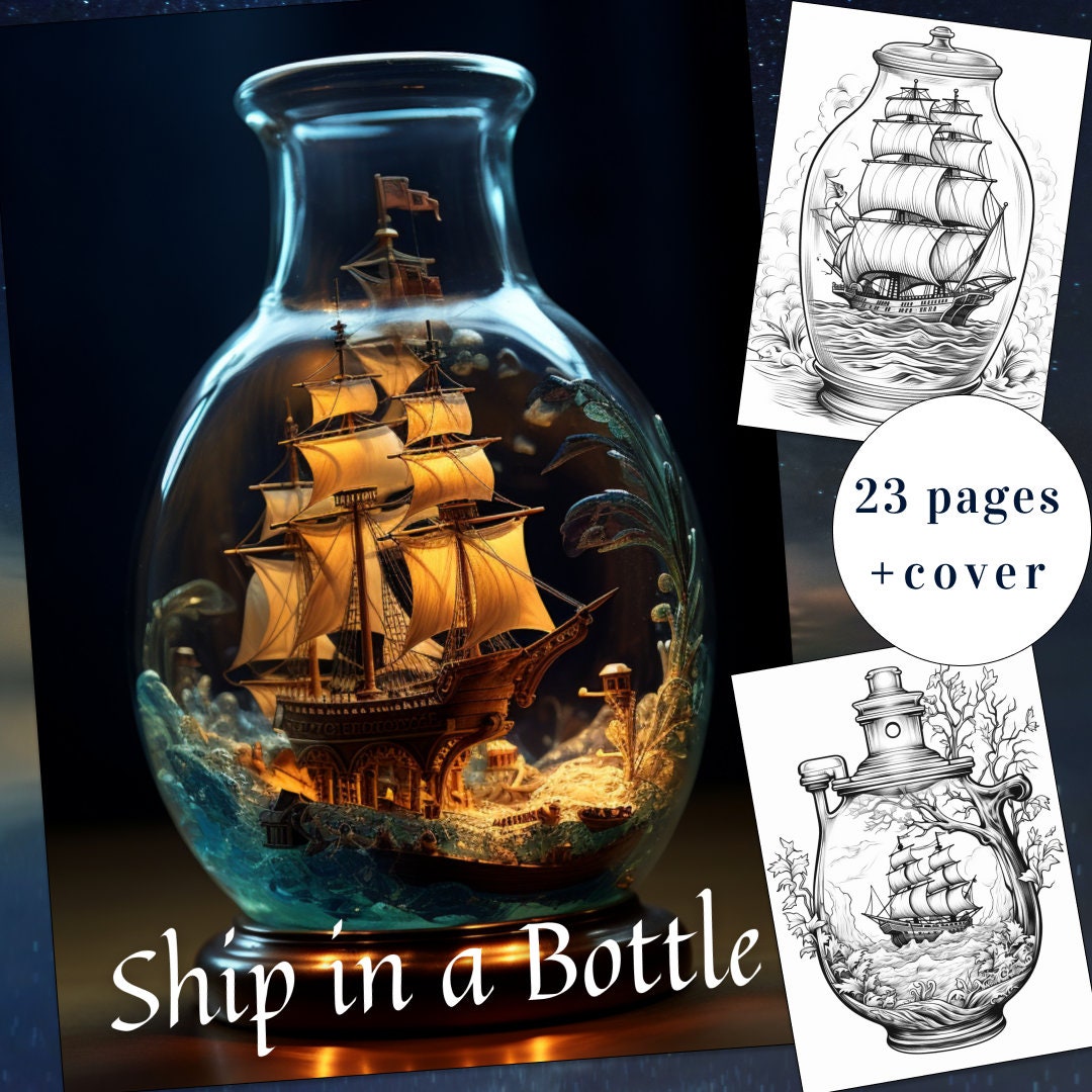 23 Ship in a Bottle Coloring Page, Ocean Coloring Book, Waves Coloring ...