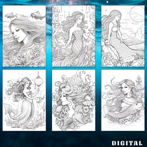 Mermaid Coloring Page, Mermaid Coloring Book, Coloring Book, Adults ...