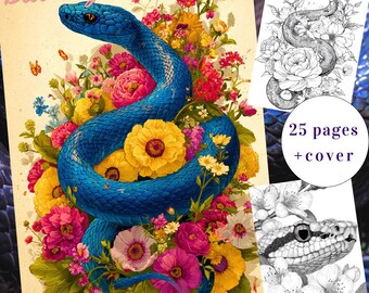 Livro de colorir Serpente em Flor | Páginas de Serpente Floral | Arte Botânica (Download Digital)