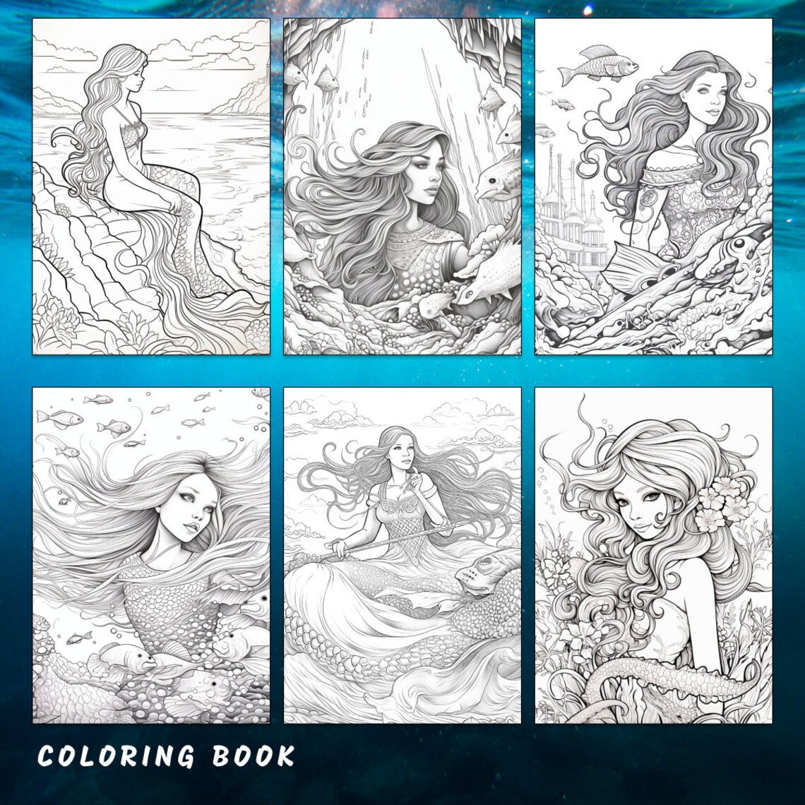 Mermaid Coloring Page, Mermaid Coloring Book, Coloring Book, Adults ...