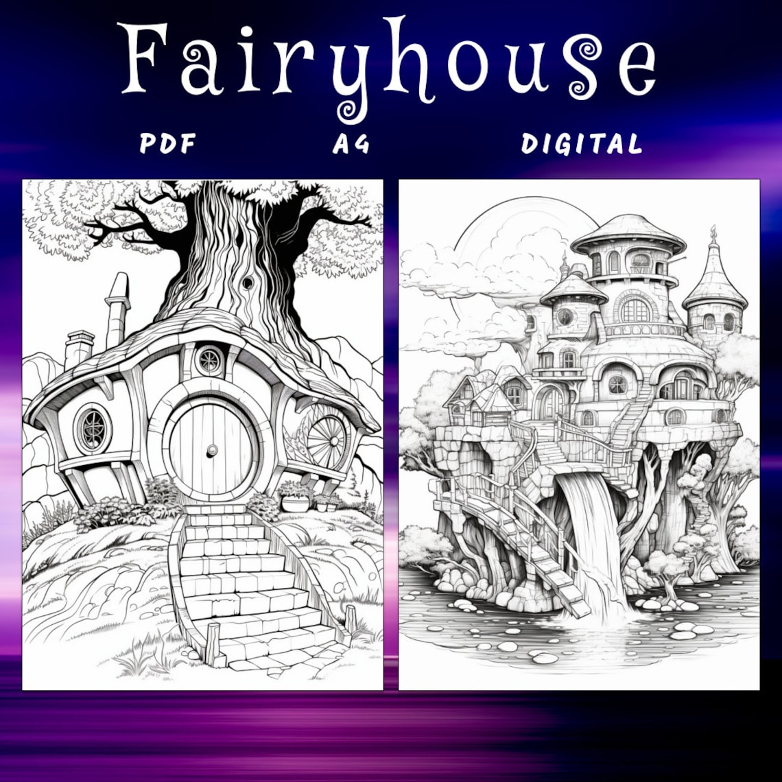 31 Fairyhouse Coloring Page, Fantasy House Coloring, Fairy Coloring ...