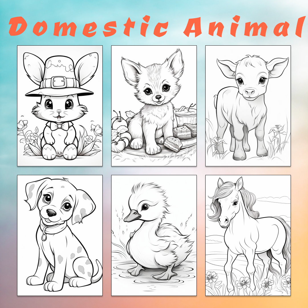21 Domestic Animal Coloring Page, Cute Animal Coloring Book, Animal ...