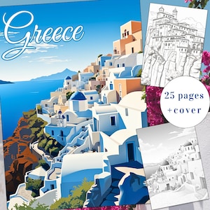 25 Greece Coloring Page, Greece Architecture Coloring, Greek Scenes Coloring, Adults + kids Instant Download, Greece Coloring, Printable PDF