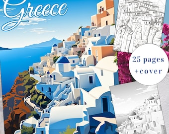 25 Página para colorear de Grecia, Colorear arquitectura de Grecia, Colorear escenas griegas, Adultos + niños Descarga instantánea, Colorear de Grecia, PDF imprimible