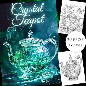 30 pagine da colorare di teiere di cristallo, da colorare fantasy, da colorare magiche, da scaricare subito per adulti e bambini, da colorare con teiere fantasy, PDF stampabile