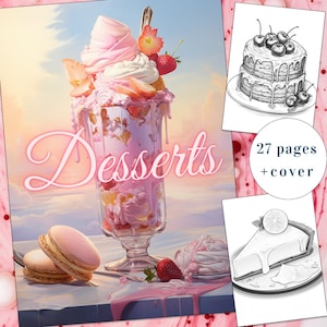 27 Desserts Coloring Page, Cakes Coloring Book, Desserts Coloring Book, Adults + kids Instant Download, Sweets Coloring, Printable PDF