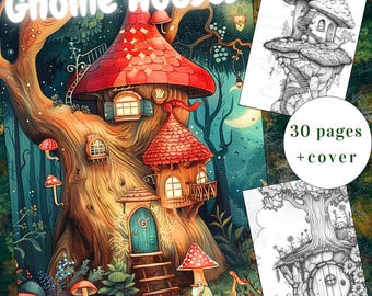 Libro para colorear de la casa de los gnomos, 30 páginas de fantasía (PDF imprimible)