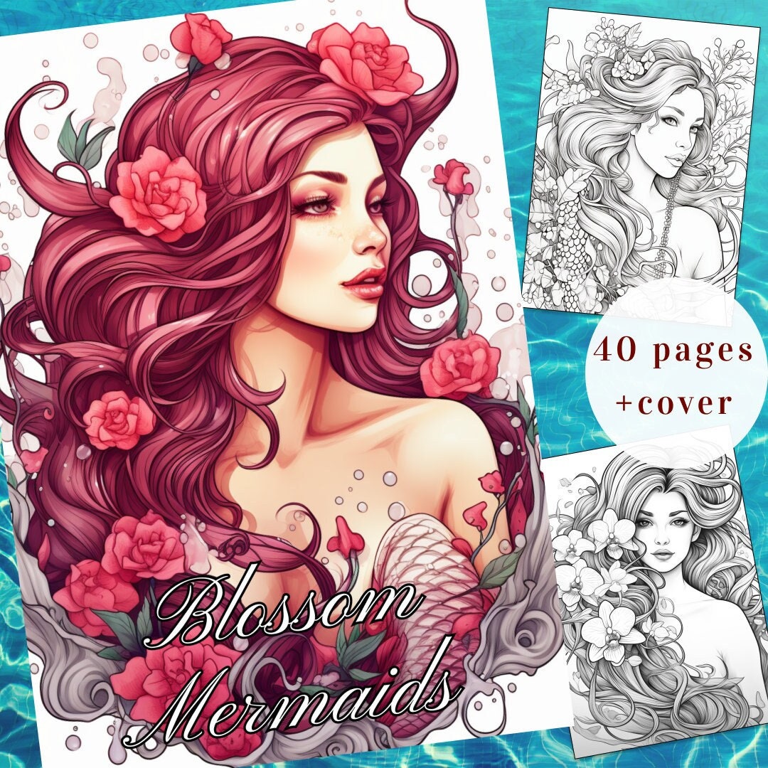 40 Mermaid Coloring Page, Mermaid Coloring Book, Coloring Book, Adults