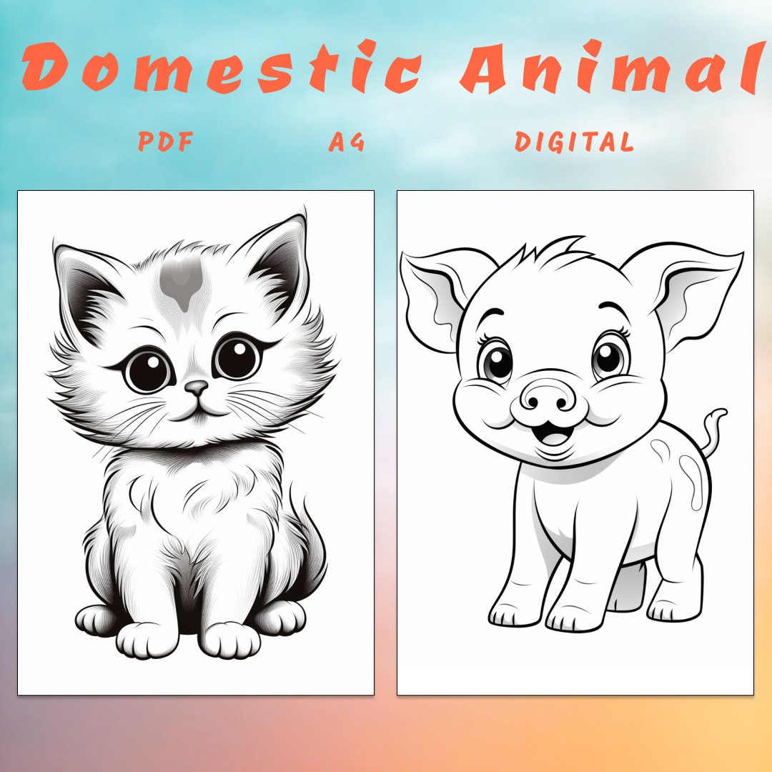 21 Domestic Animal Coloring Page, Cute Animal Coloring Book, Animal ...