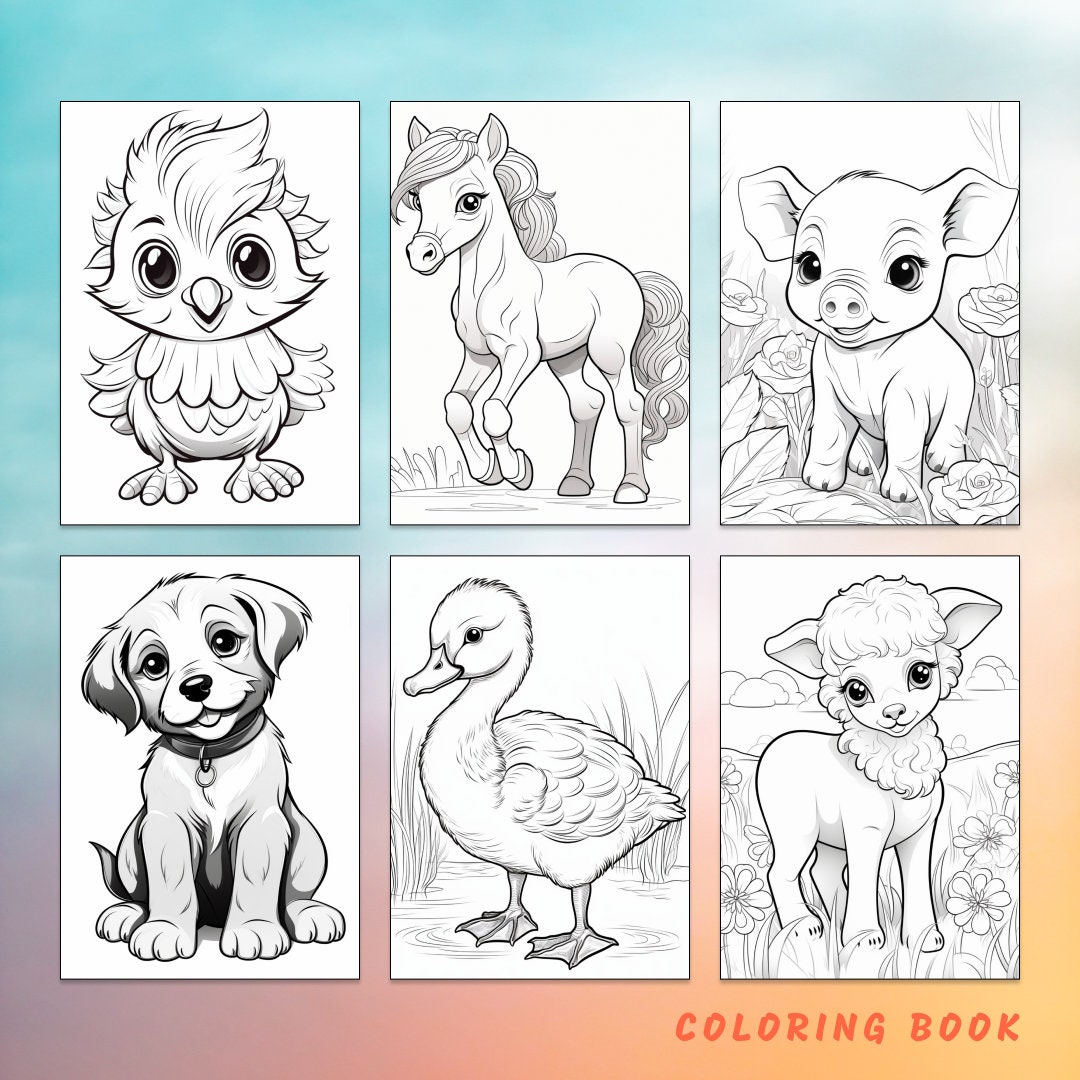 21 Domestic Animal Coloring Page, Cute Animal Coloring Book, Animal ...