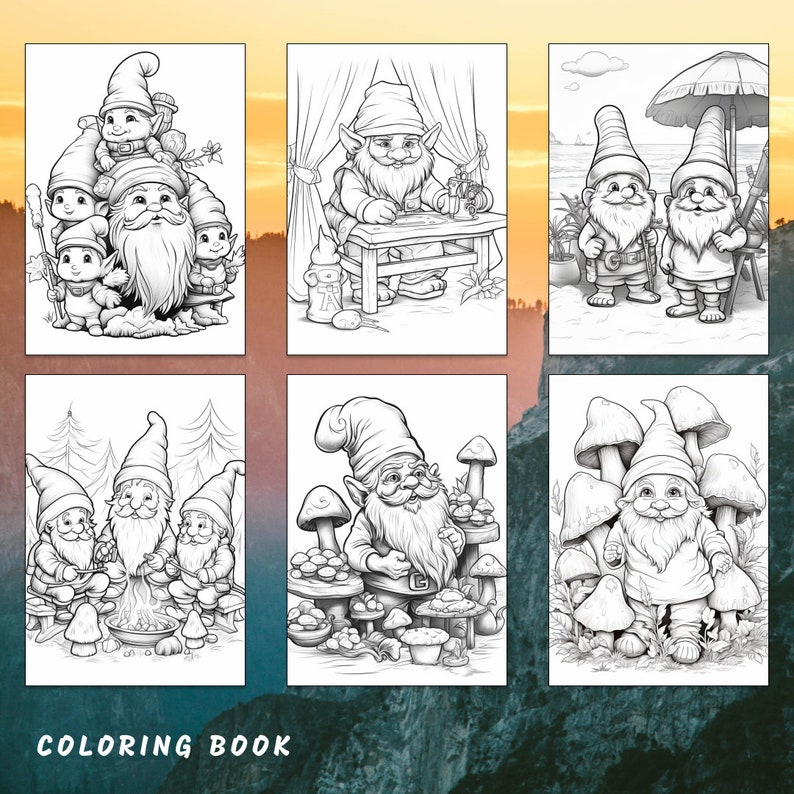 30 Gnome Coloring Book, Gnome Coloring Pages, Fantasy, Coloring Gnome
