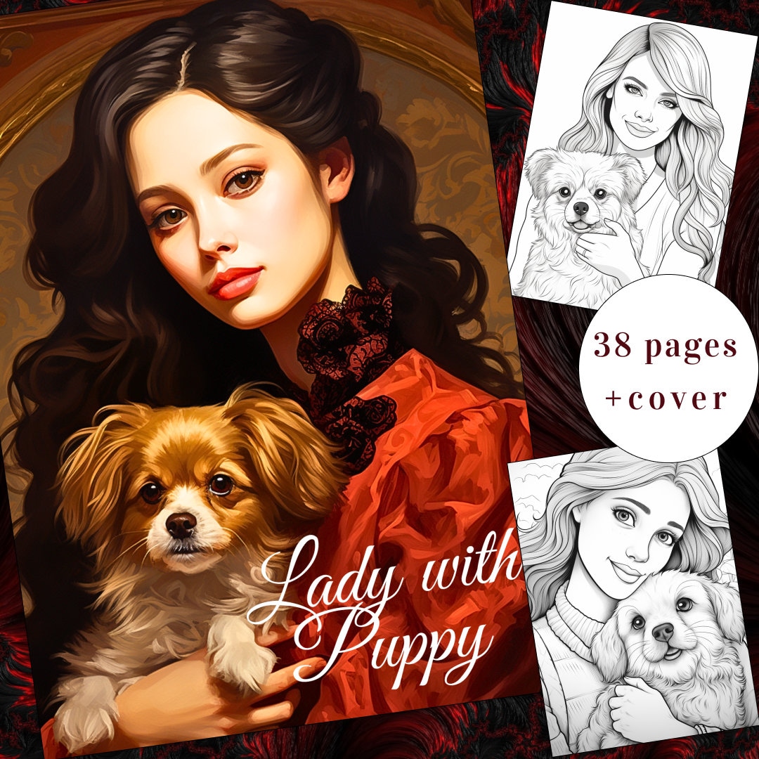 38 Lady With Puppy Coloring Page, Lady Coloring Book, Adults + Kids ...