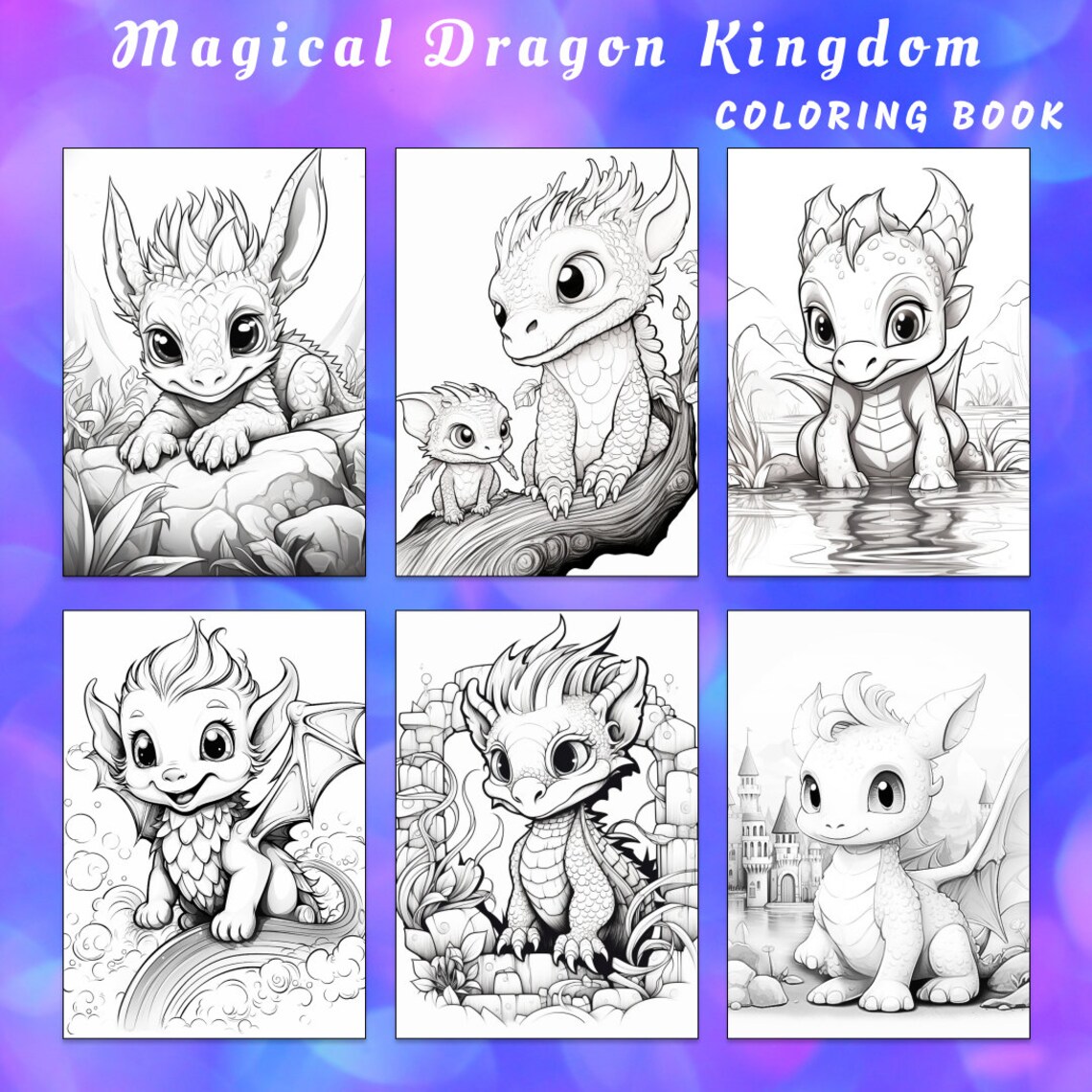 Cute Dragon Coloring Page Book, Adults Kids Instant Download Magical ...