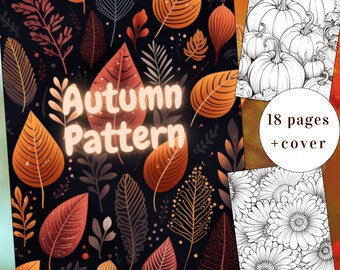 18 Autumn Pattern Coloring Page, Autumn Coloring Book, Pattern Coloring Book, Adults + kids Instant Download, Fall Coloring, Printable PDF