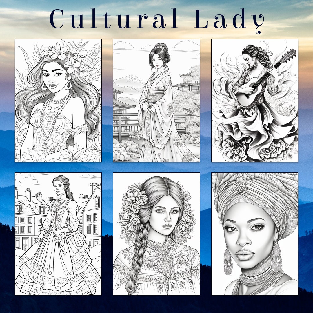 Cultural Lady Coloring Book, World Fashion, 30 Pages (printable PDF) - Etsy