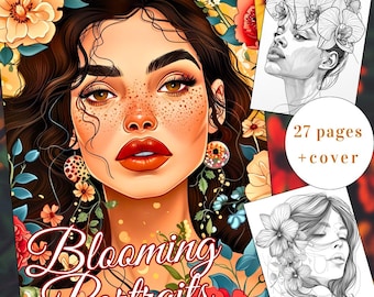 Blooming Portraits Coloring Book, Women with Flowers (Printable PDF)