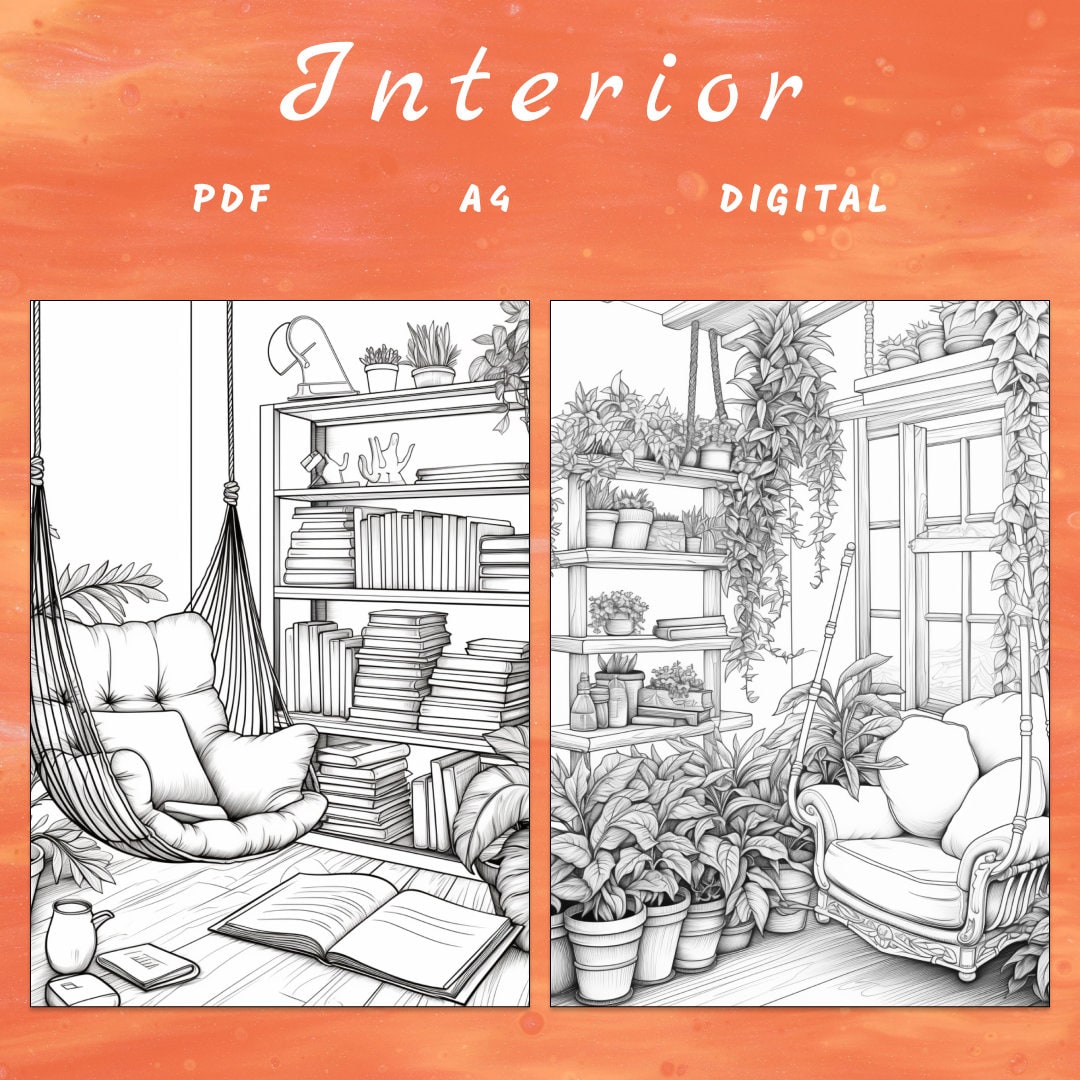30 Interior Coloring Page, Design Coloring Book, Rooms Coloring, Adults ...