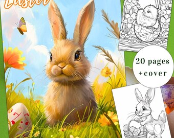 20 Easter Coloring Page, Spring Coloring, Easter Coloring Book, Adults + kids Instant Download, Easter Bunny Coloring, Printable PDF
