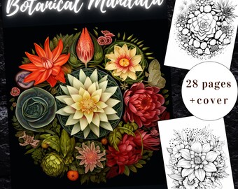 Botanical Mandala Coloring Book, 28 Pages (Printable PDF)