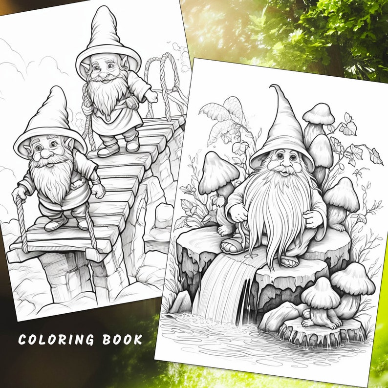 26 Gnome Coloring Book, Gnome Coloring Pages, Fantasy, Gnome Adventures