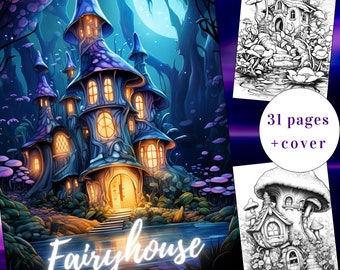 Fairy House Coloring Book, Fantasy Illustrations (Printable PDF)