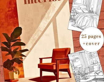Libro para colorear de diseño de interiores: habitaciones y casas, 25 páginas (PDF imprimible)