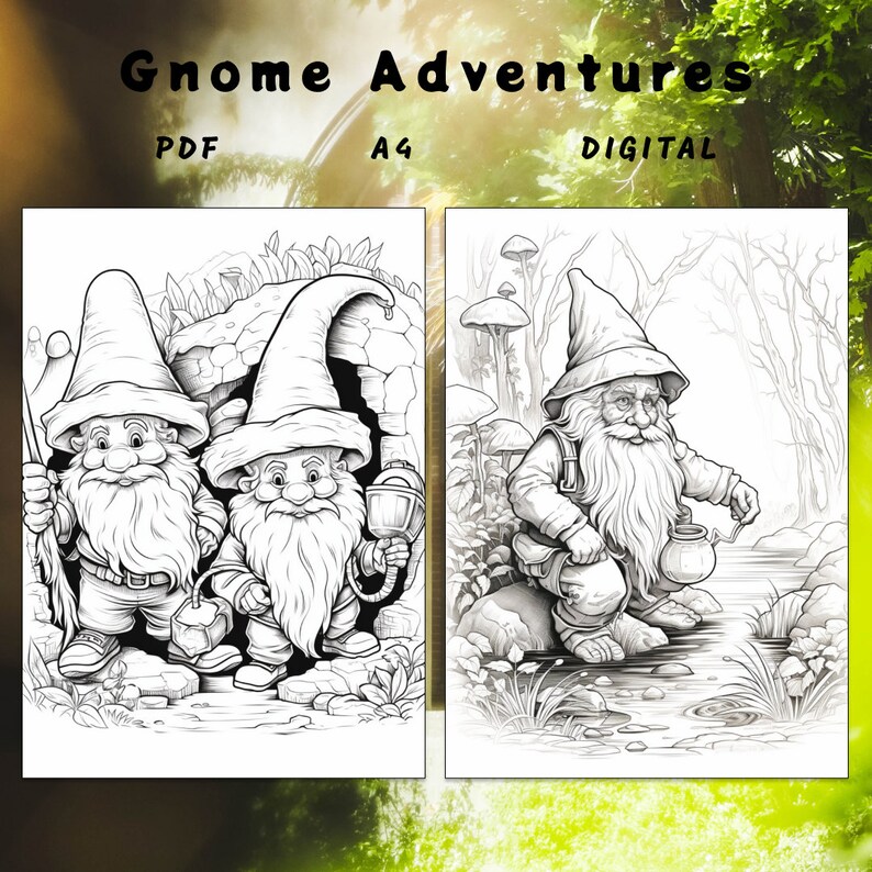 26 Gnome Coloring Book, Gnome Coloring Pages, Fantasy, Gnome Adventures