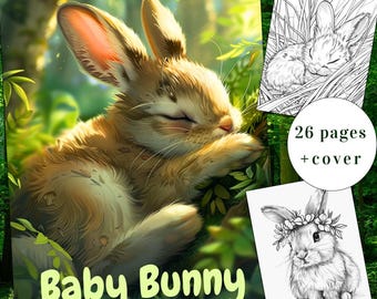 26 Baby Bunny Coloring Page, Cute Bunny Coloring, Adults + kids- Instant Download, Bunny Coloring, Cute Animals Coloring Book, Printable PDF