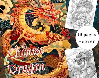 Chinese Dragon Coloring Book, Fantasy Art (Printable PDF)