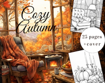 25 Cozy Autumn Coloring Page, Autumn Coloring Book, Coloring Book, Adults + kids Instant Download, Fall Coloring, Halloween, Printable PDF