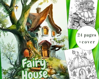 24 Fairy House Coloring Pages, Fantasy Coloring Book (Printable PDF)