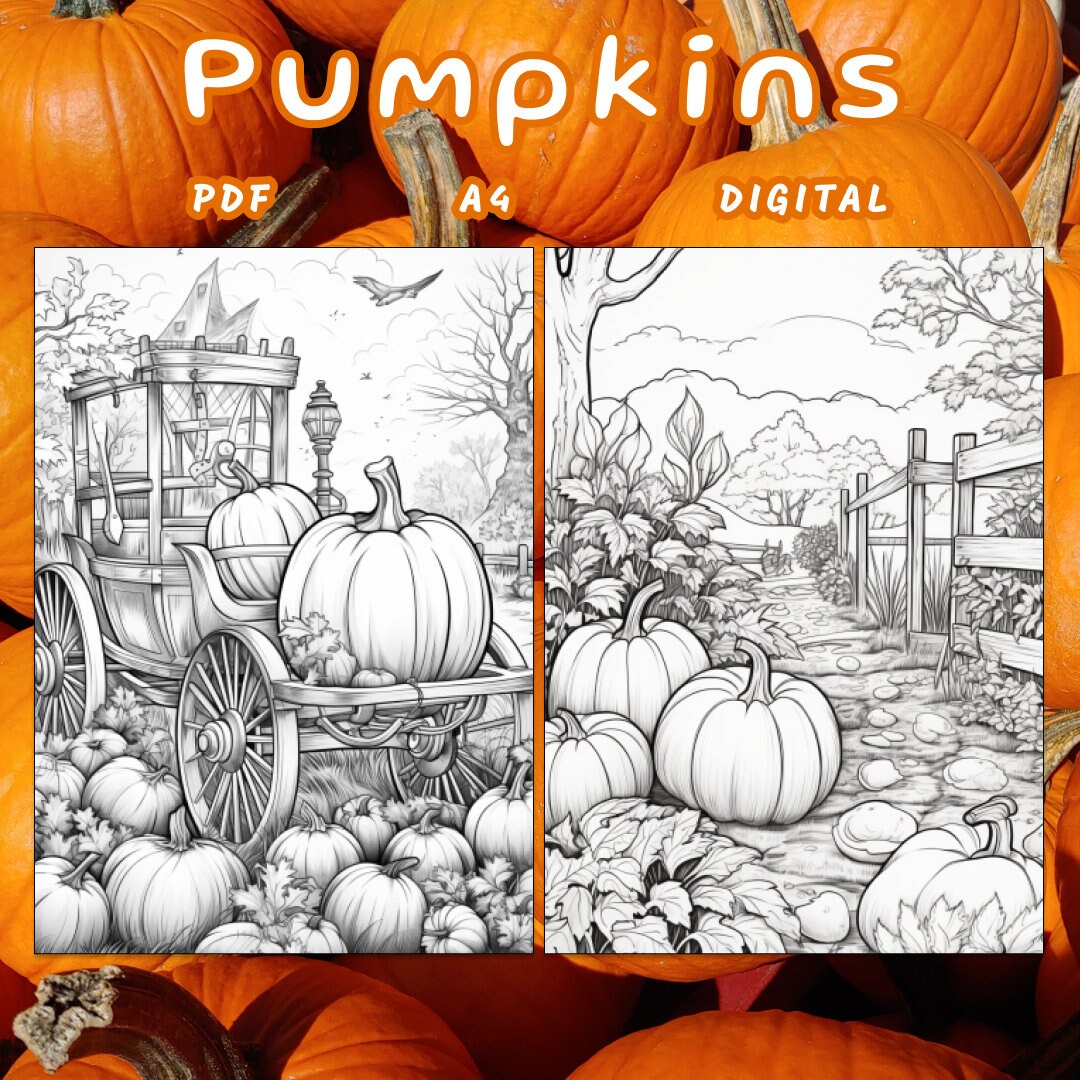 34 Autumn Pumpkins Coloring Page Autumn Coloring Coloring - Etsy