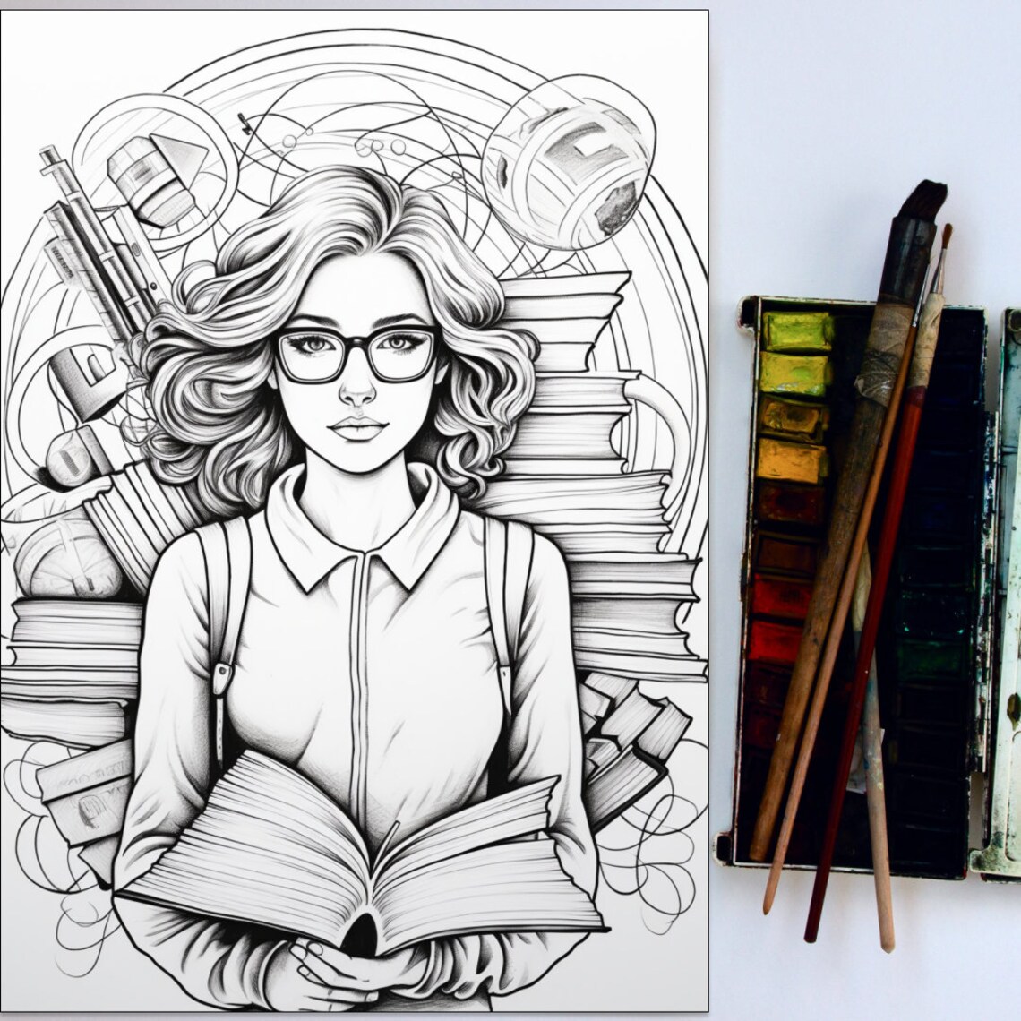 26 Lady Coloring Page, Lady Coloring Book, Lady and Books Coloring Book