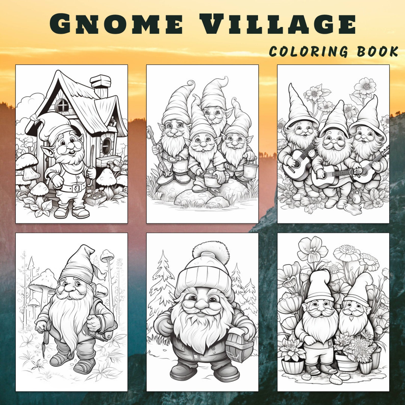 30 Gnome Coloring Book, Gnome Coloring Pages, Fantasy, Coloring Gnome