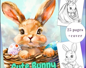 25 Cute Baby Bunny Coloring Page, Cute Coloring, Adults + kids- Instant Download, Bunny Coloring, Cute Animals Coloring Book, Printable PDF