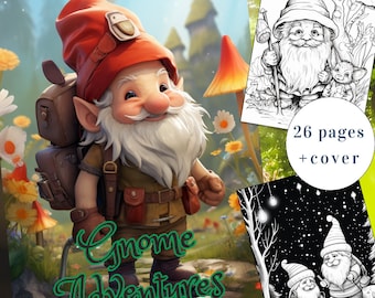 Gnome Adventures Coloring Book, 26 Fantasy Pages (Printable PDF)
