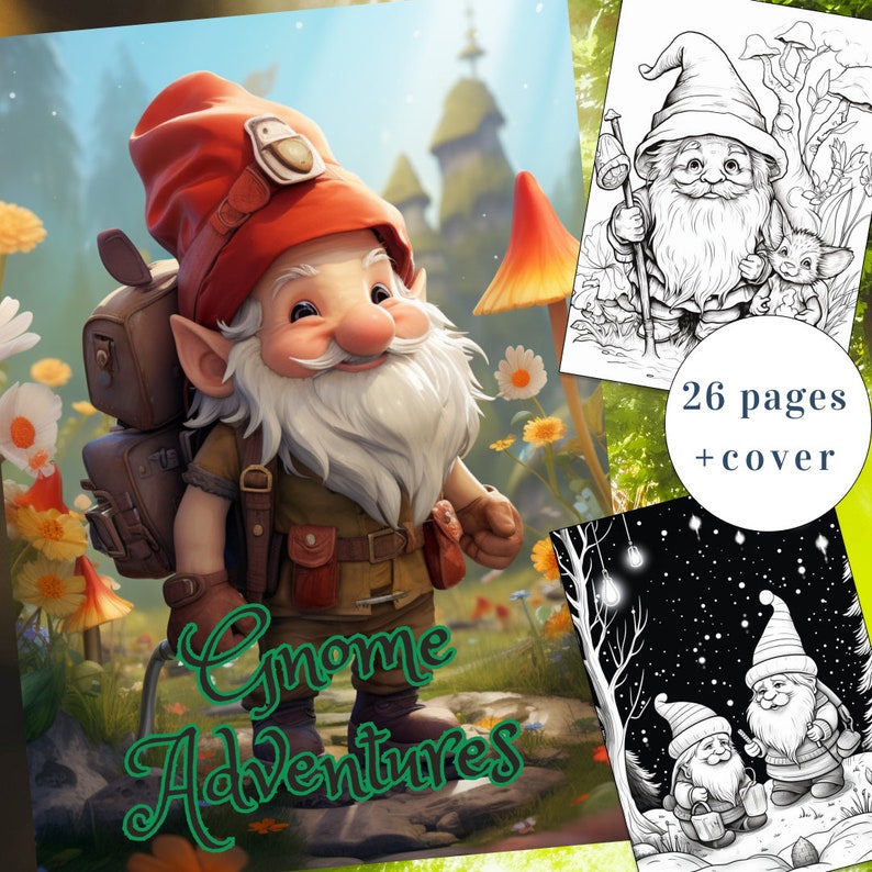 26 Gnome Coloring Book, Gnome Coloring Pages, Fantasy, Gnome Adventures