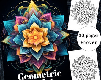 30 Mandala Kleurplaten, Geometrische Mandala Kleurboek, Volwassenen + Kinderen, Geometrische Mandala Kleurplaat, Instant Download, A4, PDF