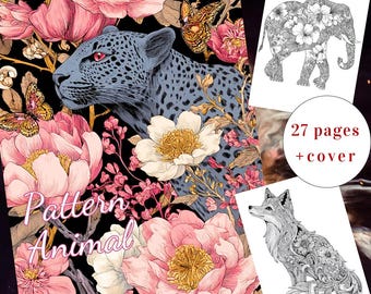 27 Muster Tier Malbuch Printable | Mandala & Zentangle Tiere Ausmalbilder | Ausmalbuch für Erwachsene PDF | Entspannend Digital Download
