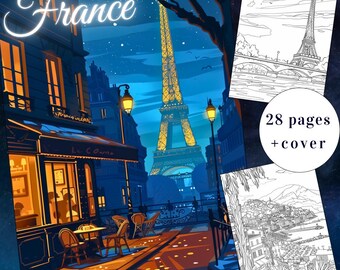 France Architecture Coloring Book, French Scenes, 28 Pages (Printable PDF)