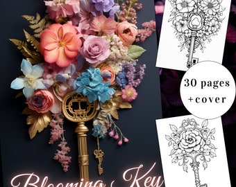 Libro para colorear Blooming Key, diseños florales de fantasía (PDF imprimible)