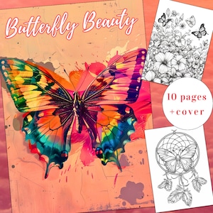 10 Butterfly Beauty Coloring Page, Beauty Coloring Book, Butterfly Coloring Book, Adults + kids Instant Download, Printable PDF